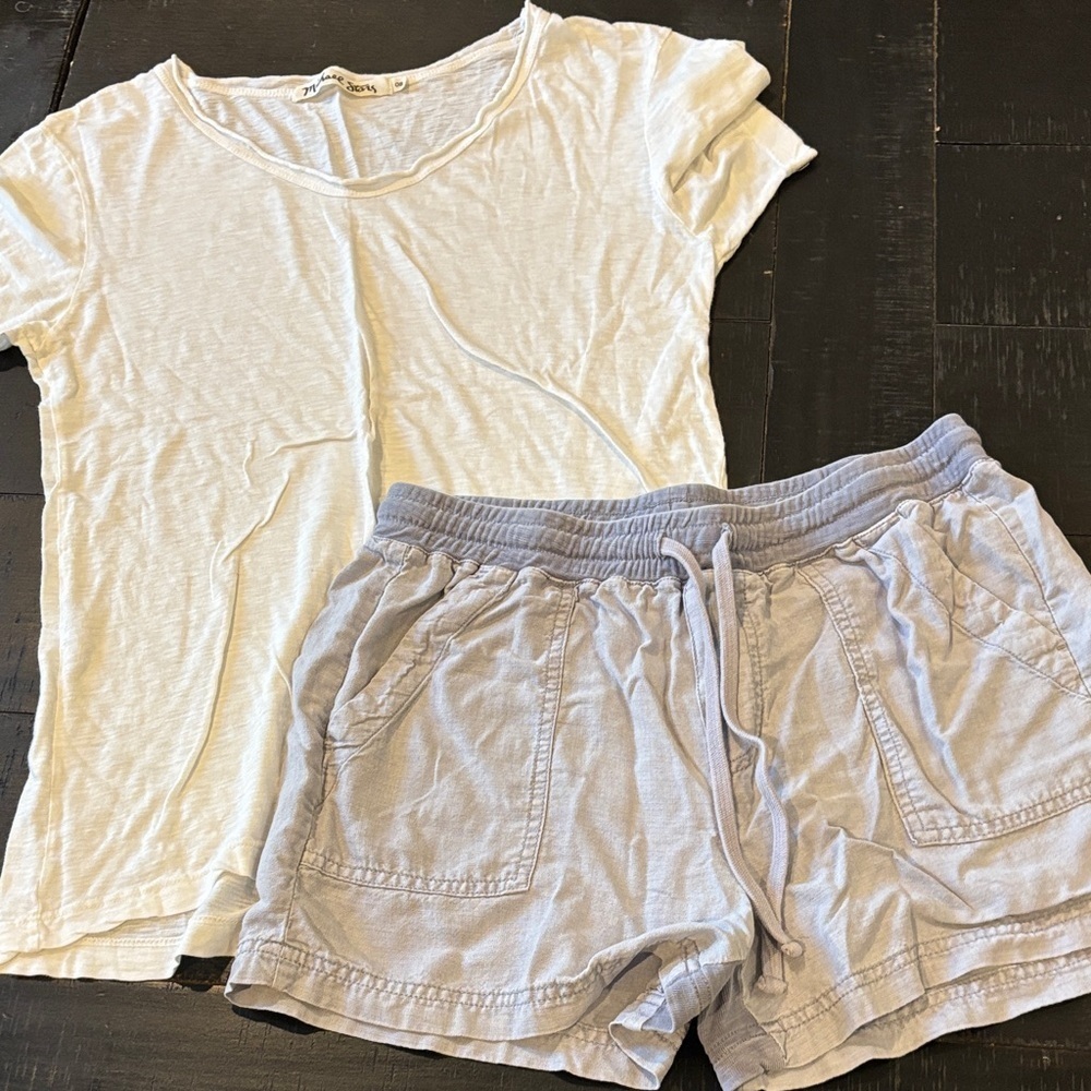 Michael Stars White Short Sleeve Tee & Splendid Linen Blend Shorts XS Bundle